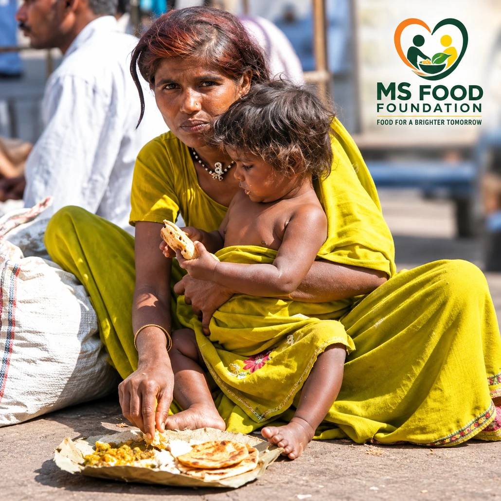 Mother and child sharing food